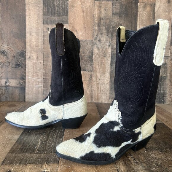 Code West By Dan Post Vintage Hair On Hide Cowboy Boots Mens 8.5 M - Picture 2 of 12